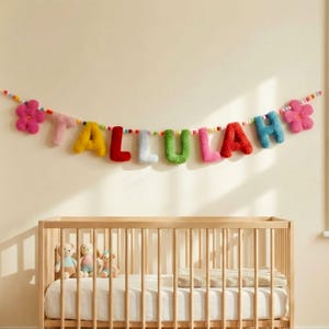 Fabric Name Banner Nursery Personalised Bunting Felt Pom Pom Garland Fabric Letters Baby Play Room Decor Toddler Girl Bedroom