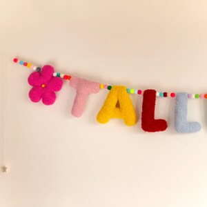 Fabric Name Banner Nursery Personalised Bunting Felt Pom Pom Garland Fabric Letters Baby Play Room Decor Toddler Girl Bedroom