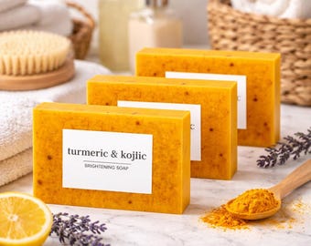 Savon artisanal au curcuma et à l'acide kojique, 100 g, nettoyant naturel pour le corps et le visage (1/3/5 barres)