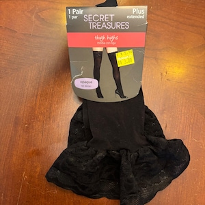 Secret Treasures Vintage Thigh High Plus Extended Black Opaque Brand NWT