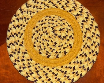 Braided Round Placemats | Set of 5 | Yellow Brown | Kitchen Table Decor