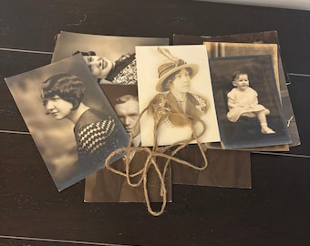 Antique Vintage Portrait Photo Lot Sepia Black White 1920s 1930s Ephemera Craft