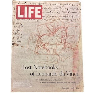 May include: A vintage LIFE magazine cover featuring the title "Lost Notebooks of Leonardo da Vinci." The cover art includes a red sketch of a horse and architectural drawings. The magazine's logo is in red, and the publication date is March 3, 1967.