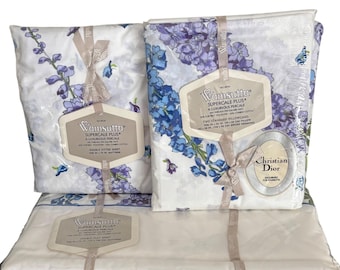 Vintage | Christian Dior | Wamsutta | Double Sheet Set | Floral Larkspur | NEW