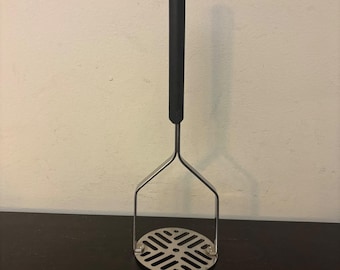 Vintage EKCO Forge Potato Masher Stainless Steel Black Riveted Handle USA Made