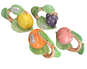 Servilleteros de cerámica con forma de fruta, estilo vintage / Fitz and Floyd / 1990 / Juego de 4