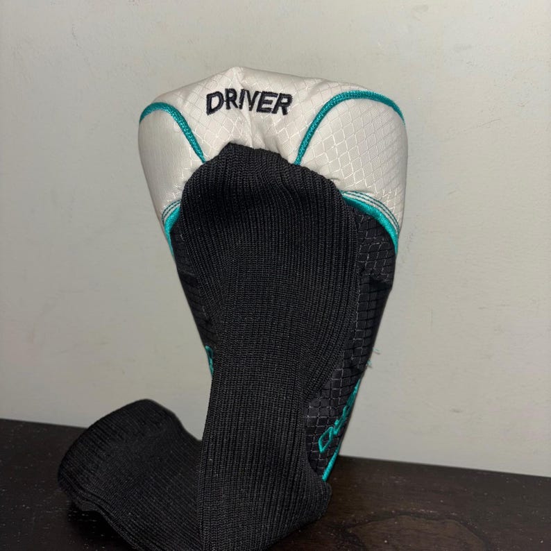 Top Flite Aero | Driver Golf Club Headcover | Black White Teal | Knit Sock image 2