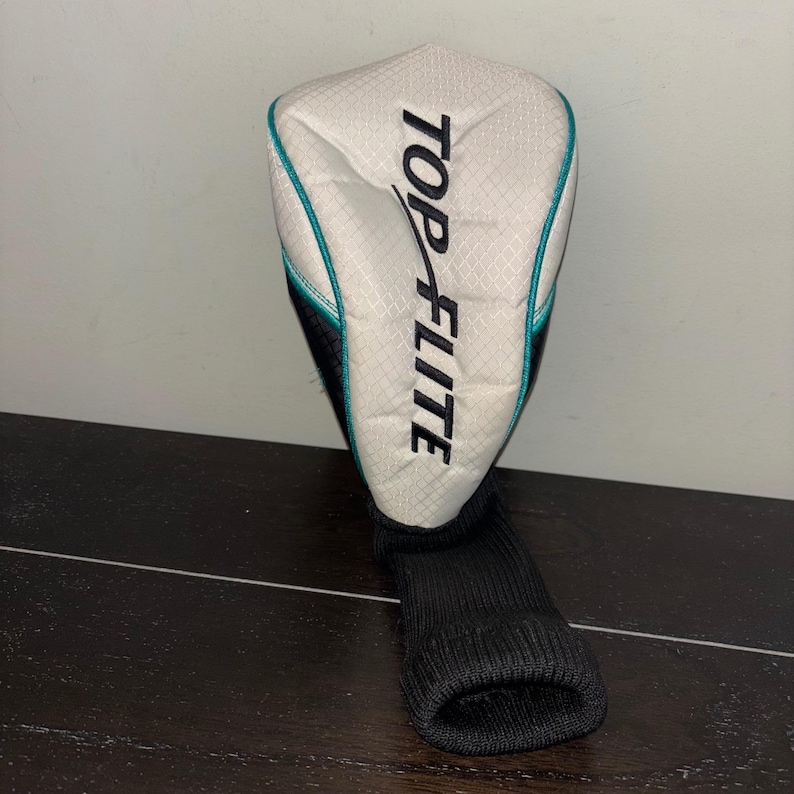 Top Flite Aero | Driver Golf Club Headcover | Black White Teal | Knit Sock image 1