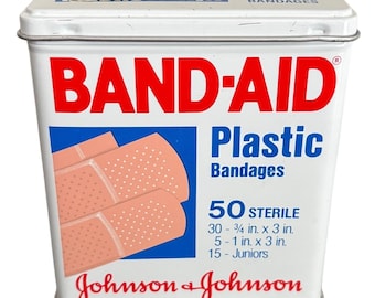 Vintage 1983 Johnson & Johnson Band-Aid Tin | Plastic Bandages Tin w Contents