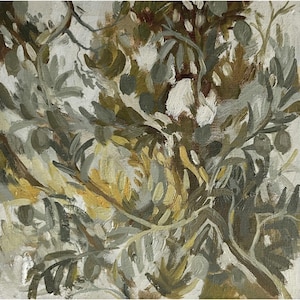 Small apstract olive branch original oil painting printable wall art, olive tree impressionist style artwork print, tree natural sunlight.