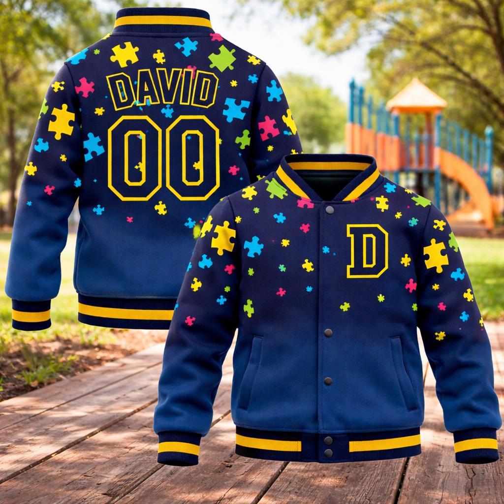 Custom Autism Kids Varsity Jacket, Autism Awareness Kid Sport Jacket ...