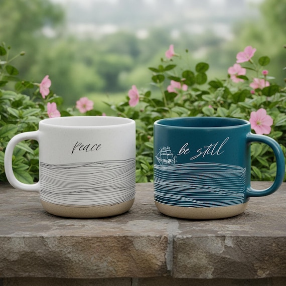 Peace Be Still Christian Mug, Bible Verse Mug, Modern Bible Verse, Be Still & Know Jesus Mug, Bible Sketch, Boho Scripture gift Baptism Gift