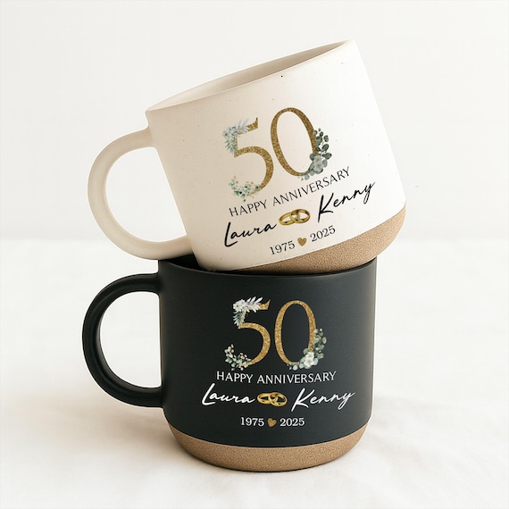 50th Anniversary Mug, 50 Year Wedding Anniversary Gift For Wife Husband, Happy 50 Yr Golden Mom Dad Parents Personalized Couple Coffee Cup
