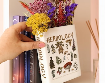 Herbology Plants Book Vase, Wizard Pottery Bookshelf Decor, Gift for Book Lovers, Bookish Potterhead Gift, Plant Lover Gift
