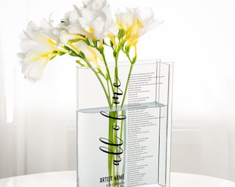 Personalized Music Lyrics Book Shaped Flower Vase, Custom Vinyl Lyrics Acrylic Vase for Flower, Custom Song Lyrics Gift, Anniversary Gift