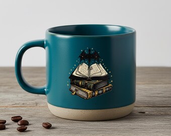 Fantasie draken aardewerk mok, fantasie leesgrage mok, 4e vleugel merch, cadeau boekenliefhebber, leesgrage bloemen beker, woondecoratie draak voor lezer, boek cadeau