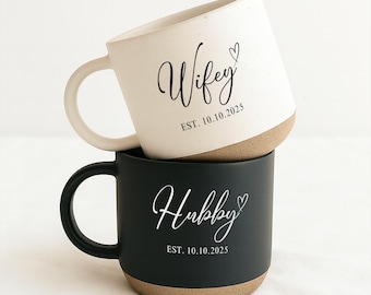 Personalized Mr Mrs Mugs, Hubby Wifey Custom Couple Coffee Mug, Unique Just Married Gift, Engagement Bride and Groom Wedding Gift