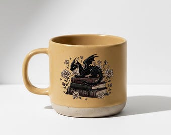 Fantasie draken aardewerk mok, fantasie leesgrage mok, 4e vleugel merch, cadeau boekenliefhebber, leesgrage koffiekop, woondecoratie draak voor lezer, boek cadeau