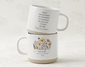 Retirement Mug, Personalized Happy Retirement Cup, Custom Retired Gifts for Women Her Coworker Boss Woman Teacher, Retiring Coffee Mug