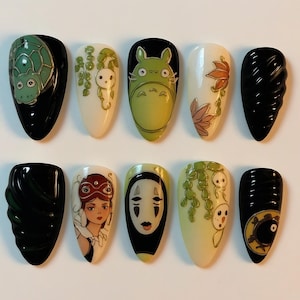 Handmade Totoro Nail Art Set, Spirited Away Press On Nails, Studio Inspired Handmade Nails, Anime Character Fake Nails, Cosplay Nail Gift