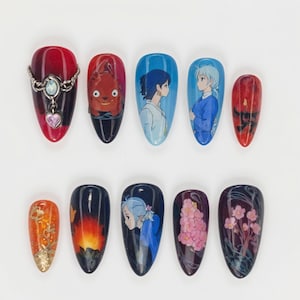 Inspired Moving Castle Nails Press On Nails, Lovestory Indestructible Howl and Sophie Nails,  Cute Ghibli Nail Art Set