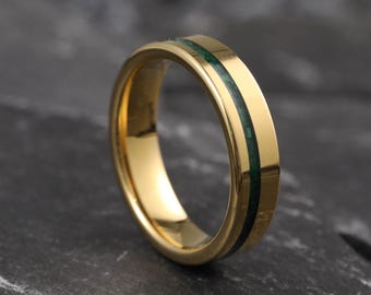 Anello in oro con malachite, anello di fidanzamento con pietra verde, fede nuziale in malachite, anello da uomo in carburo di tungsteno, anello di promessa, regalo di anniversario