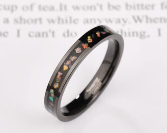 Anello nuziale in tungsteno con opale nero fuoco, 4 mm, anello unisex, fede nuziale da uomo unica, anello di fidanzamento, anelli personalizzati per coppie, regalo di Natale