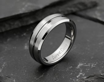 Personalized Inner Engraved Tungsten Ring | 8mm Brushed and Polished Band for Men and Women | Wedding Anniversary Gift, Promise Ring For Men