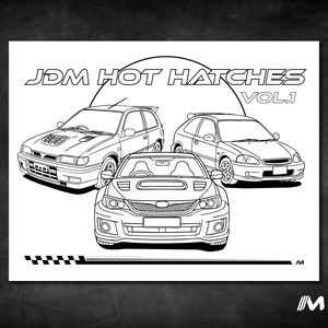 JDM Hot Hatches målarbild | Bilaktivitet för barn (nedladdning direkt)
