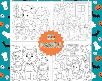 Halloween Dogs in Costumes Coloring Pages: Kids & Adults Activity (PDF)