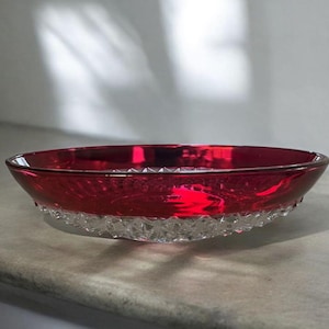 Vintage Indiana Glass Diamond Point Salad Bowl with Ruby Band