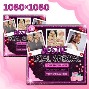 Bring a Friend Sale Flyer, Bestie Deal, Book Now Flyer, Hair Booking Flyer, Wig install flyer, Lash Booking, Makeup Braid Nail Makeup Flyer