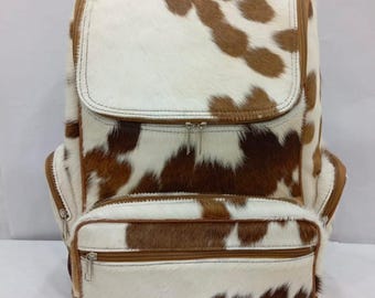Authentic Hair-On Cowhide Leather Backpack Rustic Western Travel Bag Made in USA Rafter T Hair on Hide Leather Backpack – Josey Western Store main image 3