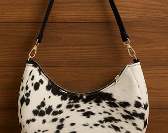 Handmade Cowhide Dalmatian Print Crossbody Bag - Gold Hardware