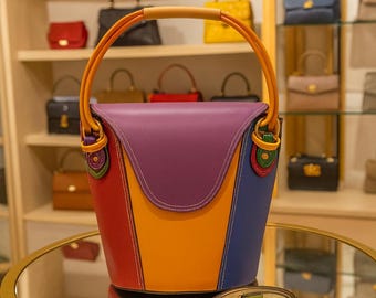Handmade Leather Bags For Women | Unique Colorful Bucket Bag From Florence | Multicolor Purse