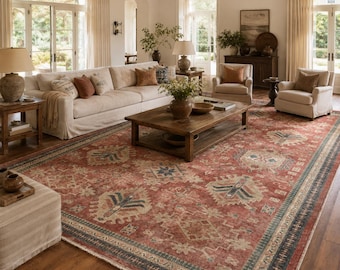 Oversized 9x12 Vintage Terracotta Oushak Rug for Living Room