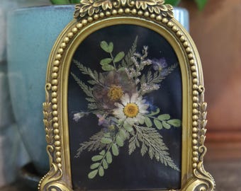 Arched Ornate Brass Frame with Pressed Wildflowers