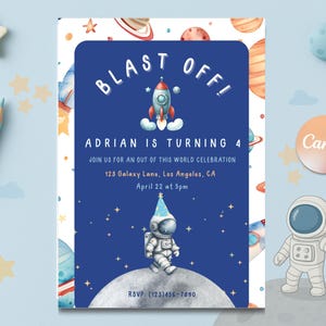 Blast Off Birthday Invitation | Space Themed Birthday Party Invite | Editable Rocket Ship Digital Download | Outer Space Birthday Invite