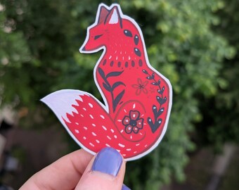 Folk fox sticker - original artwork on matte vinyl paper