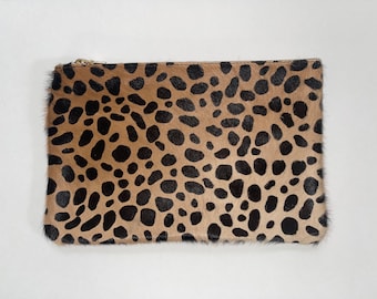 Wild Luxe: Cheetah Print and Black Leather Lambskin Pouch