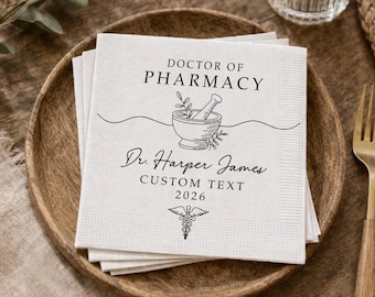 Custom Doctor of Pharmacy Graduation Napkins, Pharmacist Graduation Gift, PharmD Grad Party Decor, Class of 2026