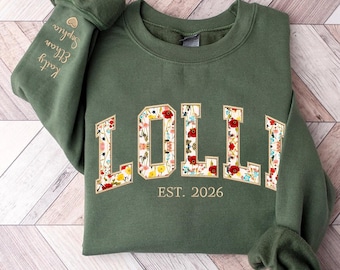 Custom Lolli Sweatshirt, Embroidered Grandma Sweatshirt, Personalized Gift, Floral Sweatshirt, Christmas Gifts, Birthday Gift for Grandma