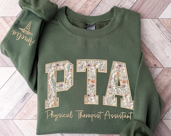 Sudadera bordada personalizada de la PTA: sudadera de cuello redondo personalizada para asistente de fisioterapia, regalo de graduación de la PTA, regalos de la PTA