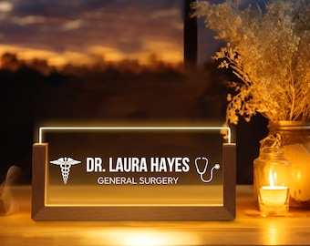Personalized General Surgery Desk Name Plate Night Light – Custom Surgeon Desk Sign – Medical Office Desk Decor – Promotion Gift