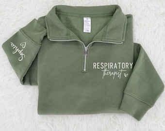 Custom Respiratory Therapist Embroidered Quarter Zip Sweatshirt, Respiratory Therapy Shirt, RRT Gifts Registered Nurse RT Graduation Gift