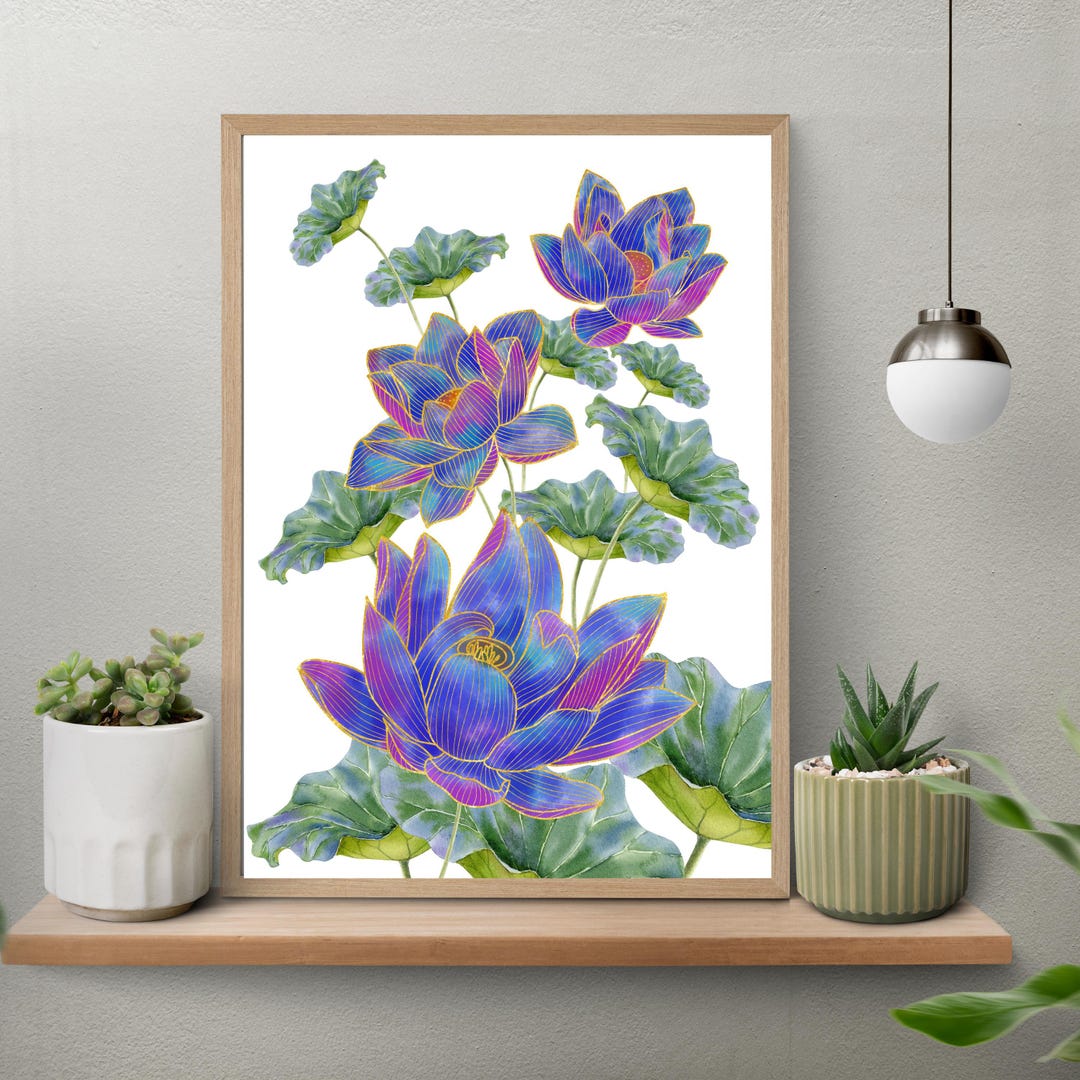 Lotus Flower Wall Art | Printable Floral Poster | A4 A3 8x10" Digital ...