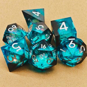 Black Blue Liquid Core DnD Dice Set for Role Playing Games, Full Dungeons and Dragons Dice Set for DnD Gifts, Resin Glass D&D Dice Set