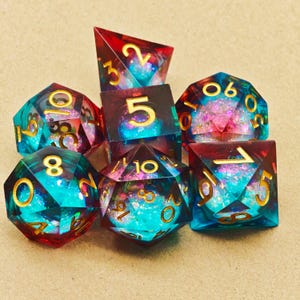 Red Blue Liquid Core DnD Dice Set, Resin Dice Set, Dungeons & Dragons, Unique Dice Set for DnD Gifts, Sharp Edge Dice, Role Playing Game