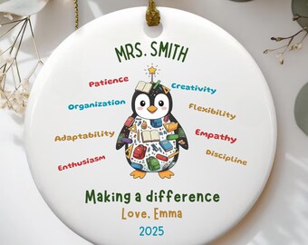 Personalized thank you Teacher Christmas Ornament penguin, Teacher Ornament Personalized, School Christmas Ornament 2025, gifts for teacher