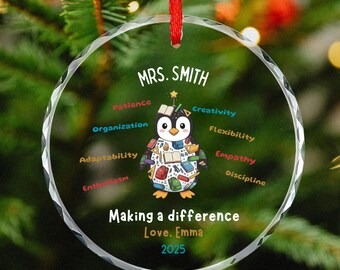 Personalized thank you Teacher Christmas Ornament penguin, Teacher Ornament Personalized, School Christmas Ornament 2025, gifts for teacher
